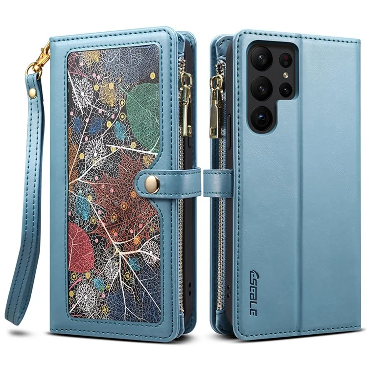 ESEBLE For Samsung Galaxy S24 Ultra Cover RFID Blocking Leather Phone Stand Case - Blue