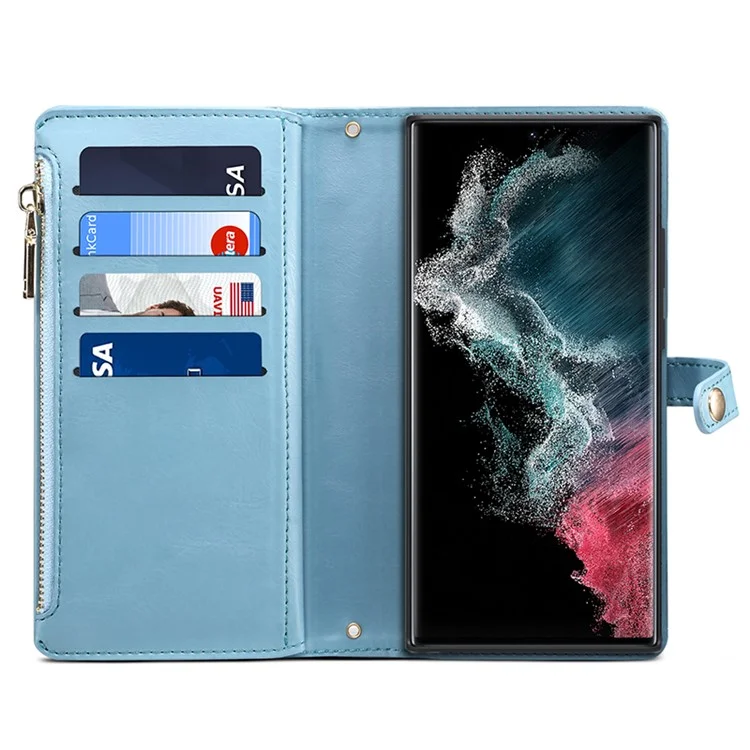 ESEBLE For Samsung Galaxy S24 Ultra Cover RFID Blocking Leather Phone Stand Case - Blue
