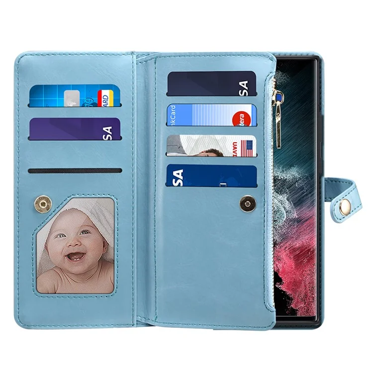 ESEBLE For Samsung Galaxy S24 Ultra Cover RFID Blocking Leather Phone Stand Case - Blue