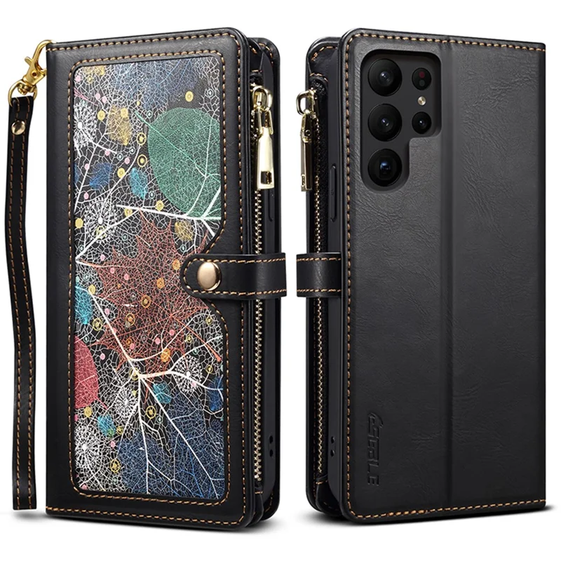 ESEBLE For Samsung Galaxy S24 Ultra Cover RFID Blocking Leather Phone Stand Case - Black