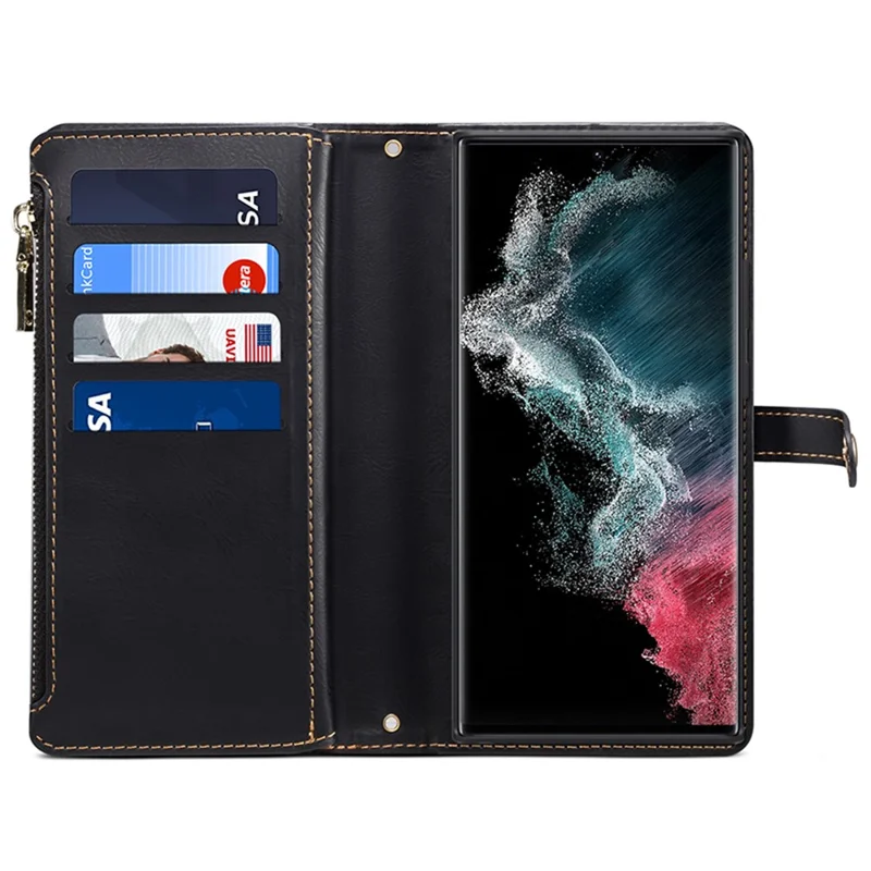 ESEBLE For Samsung Galaxy S24 Ultra Cover RFID Blocking Leather Phone Stand Case - Black