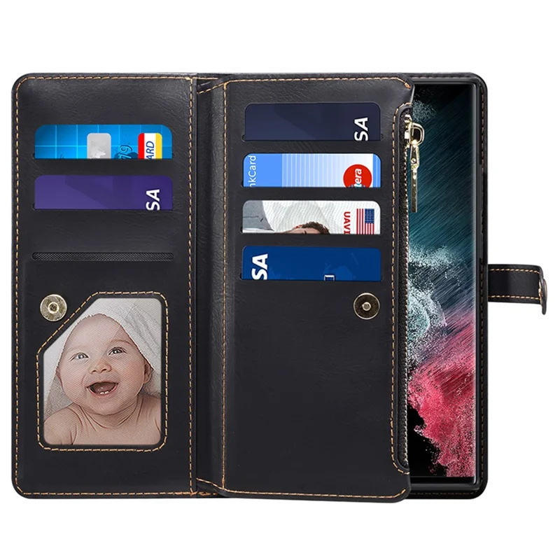 ESEBLE For Samsung Galaxy S24 Ultra Cover RFID Blocking Leather Phone Stand Case - Black