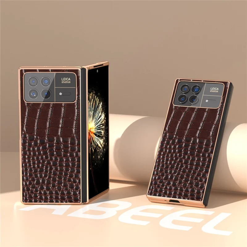 Pour le Xiaomi Mix Fold 3 5G Coque Motif Crocodile Electroplaquage Housse de Téléphone - Café
