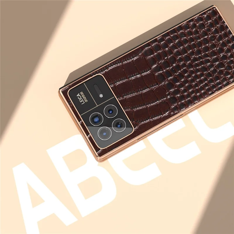 Pour le Xiaomi Mix Fold 3 5G Coque Motif Crocodile Electroplaquage Housse de Téléphone - Café