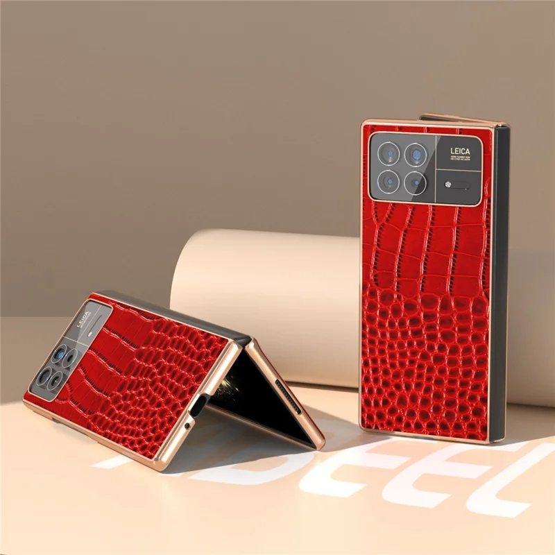 Til Xiaomi Mix Fold 3 5G Etui med krokodillemønster og elektropladering - Rød