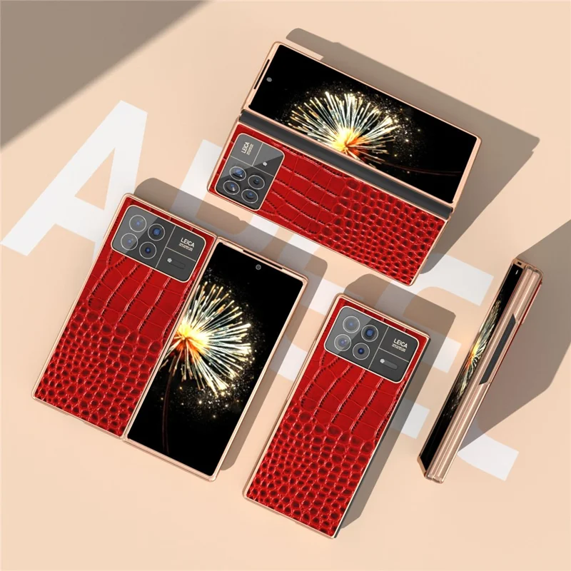 Til Xiaomi Mix Fold 3 5G Etui med krokodillemønster og elektropladering - Rød