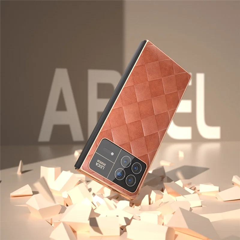 For Xiaomi Mix Fold 3 5G Case Grid Texture Leather+PC Electroplating Phone Cover - Brown