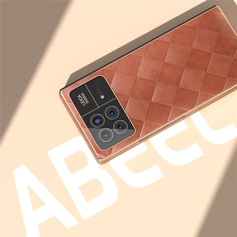 For Xiaomi Mix Fold 3 5G Case Grid Texture Leather+PC Electroplating Phone Cover - Brown