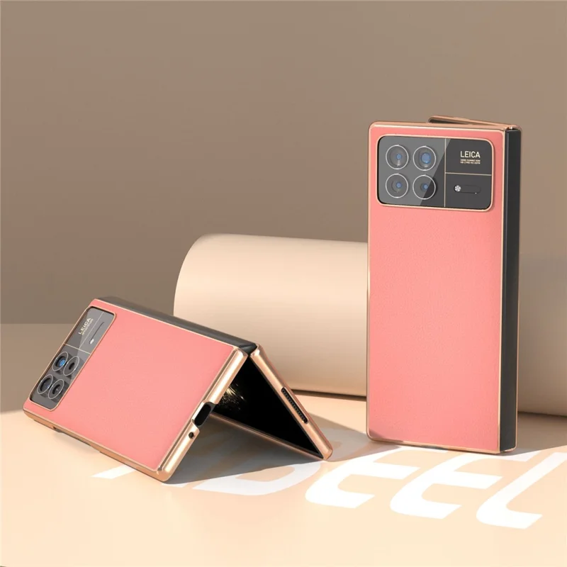 For Xiaomi Mix Fold 3 5G Case Genuine Cow Leather+PC Anti Drop Phone Cover - Pink