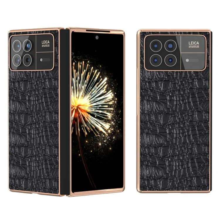 Pour Xiaomi Mix Fold 3 5G Case Antichoc Véritable Cuir de Vache+PC Revêtement Électrolytique - Noir