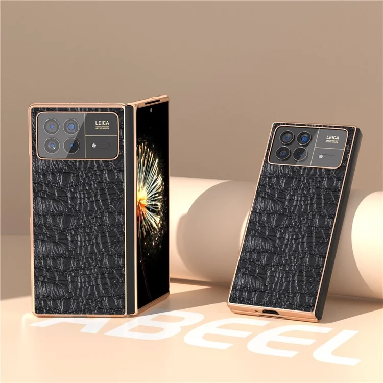 Pour Xiaomi Mix Fold 3 5G Case Antichoc Véritable Cuir de Vache+PC Revêtement Électrolytique - Noir
