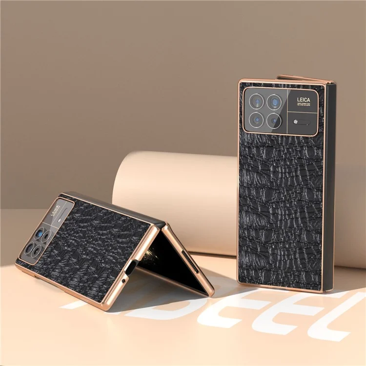 Pour Xiaomi Mix Fold 3 5G Case Antichoc Véritable Cuir de Vache+PC Revêtement Électrolytique - Noir