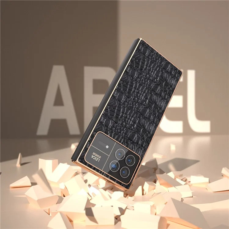 Pour Xiaomi Mix Fold 3 5G Case Antichoc Véritable Cuir de Vache+PC Revêtement Électrolytique - Noir