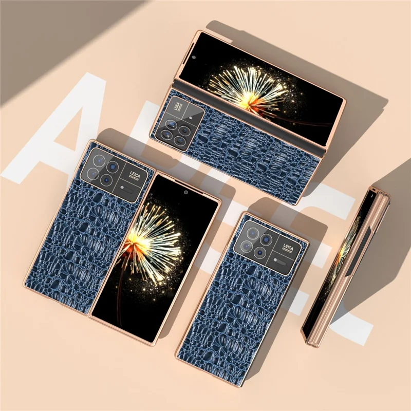 For Xiaomi Mix Fold 3 5G Case Shockproof Genuine Cow Leather+PC Electroplating Cover - Blue