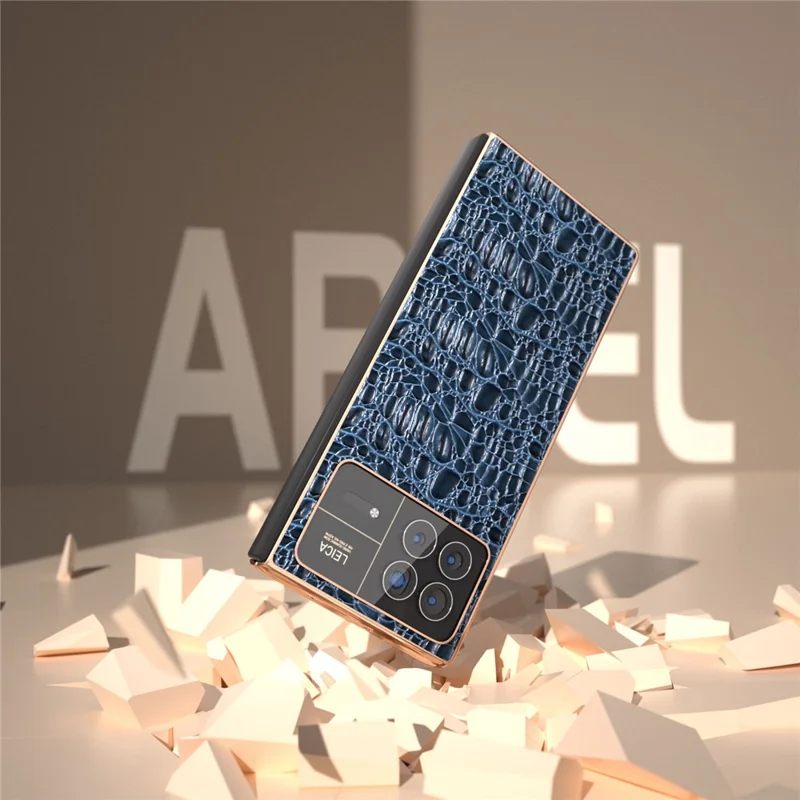 For Xiaomi Mix Fold 3 5G Case Shockproof Genuine Cow Leather+PC Electroplating Cover - Blue