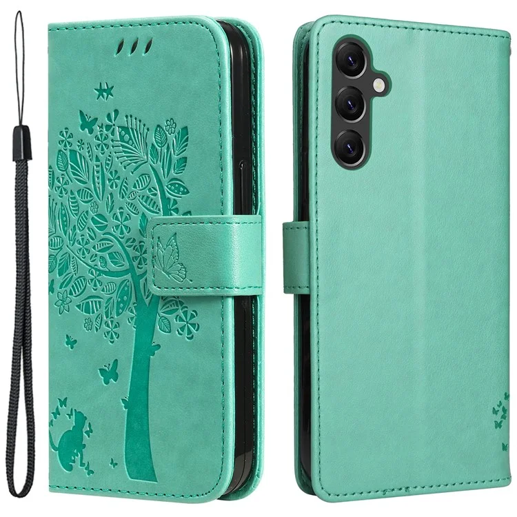 Per Samsung Galaxy A05s 4G KT Imprinting Flower Series-3 Case Stand Leather Imprinted Cat Tree Phone Shell Wallet - Verde