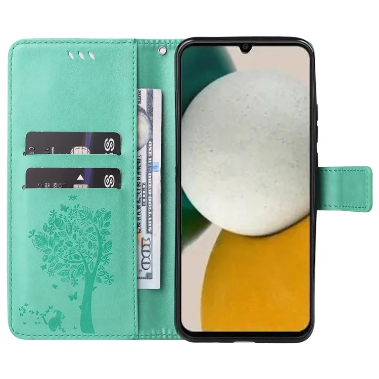 Per Samsung Galaxy A05s 4G KT Imprinting Flower Series-3 Case Stand Leather Imprinted Cat Tree Phone Shell Wallet - Verde