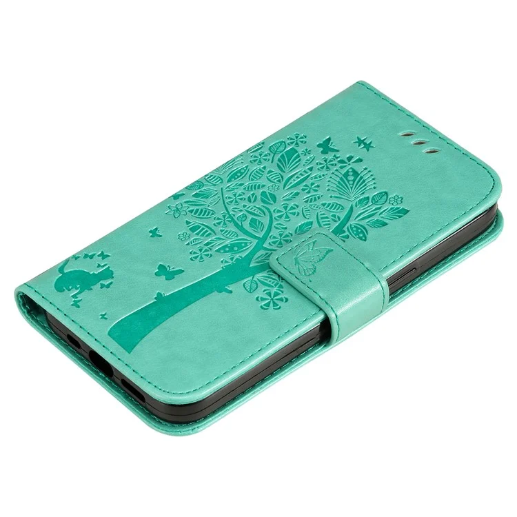 Per Samsung Galaxy A05s 4G KT Imprinting Flower Series-3 Case Stand Leather Imprinted Cat Tree Phone Shell Wallet - Verde