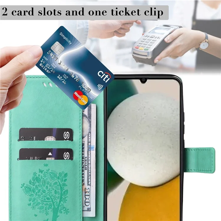 Per Samsung Galaxy A05s 4G KT Imprinting Flower Series-3 Case Stand Leather Imprinted Cat Tree Phone Shell Wallet - Verde
