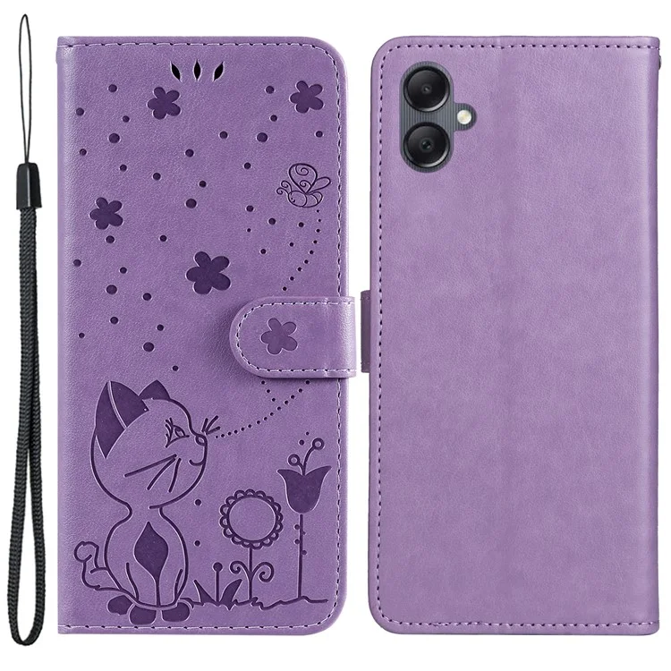 Für Samsung Galaxy A05 4G KT Imprinting Flower Series-4 Case Imprinted Stand Wallet PU Leather Cover - Lila