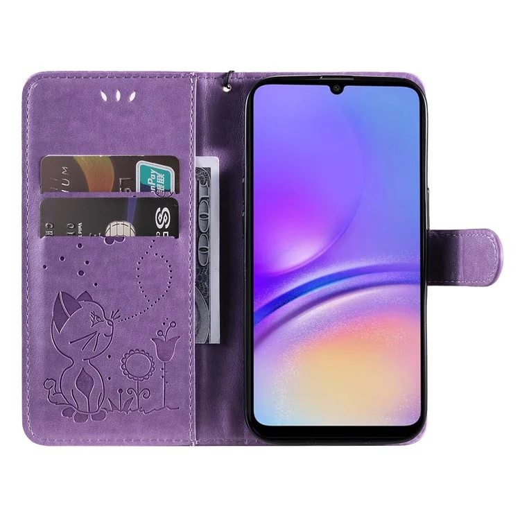 Für Samsung Galaxy A05 4G KT Imprinting Flower Series-4 Case Imprinted Stand Wallet PU Leather Cover - Lila