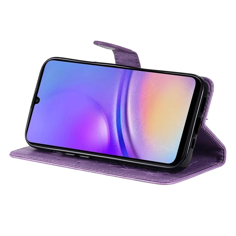 Für Samsung Galaxy A05 4G KT Imprinting Flower Series-4 Case Imprinted Stand Wallet PU Leather Cover - Lila