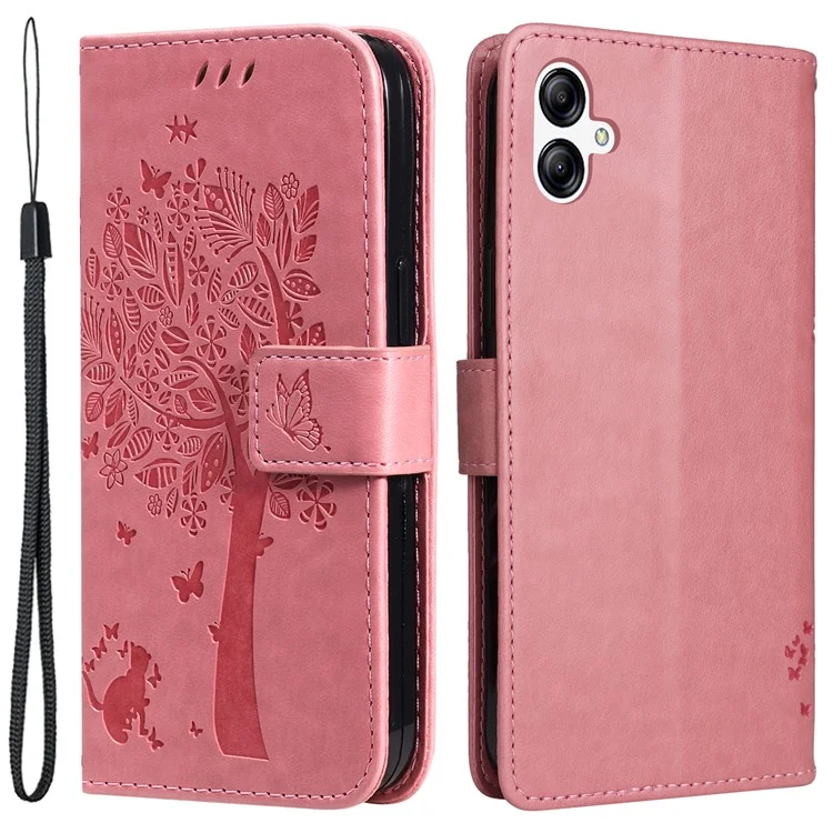 Pour Samsung Galaxy A05 4G KT Imprinting Flower Series-3 Stand PU Leather Cover Imprinted Phone Case Wallet - Pink