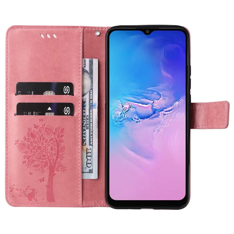 Pour Samsung Galaxy A05 4G KT Imprinting Flower Series-3 Stand PU Leather Cover Imprinted Phone Case Wallet - Pink