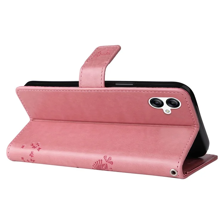 Pour Samsung Galaxy A05 4G KT Imprinting Flower Series-3 Stand PU Leather Cover Imprinted Phone Case Wallet - Pink