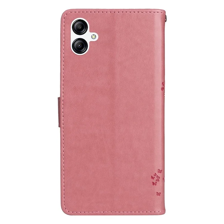 Pour Samsung Galaxy A05 4G KT Imprinting Flower Series-3 Stand PU Leather Cover Imprinted Phone Case Wallet - Pink