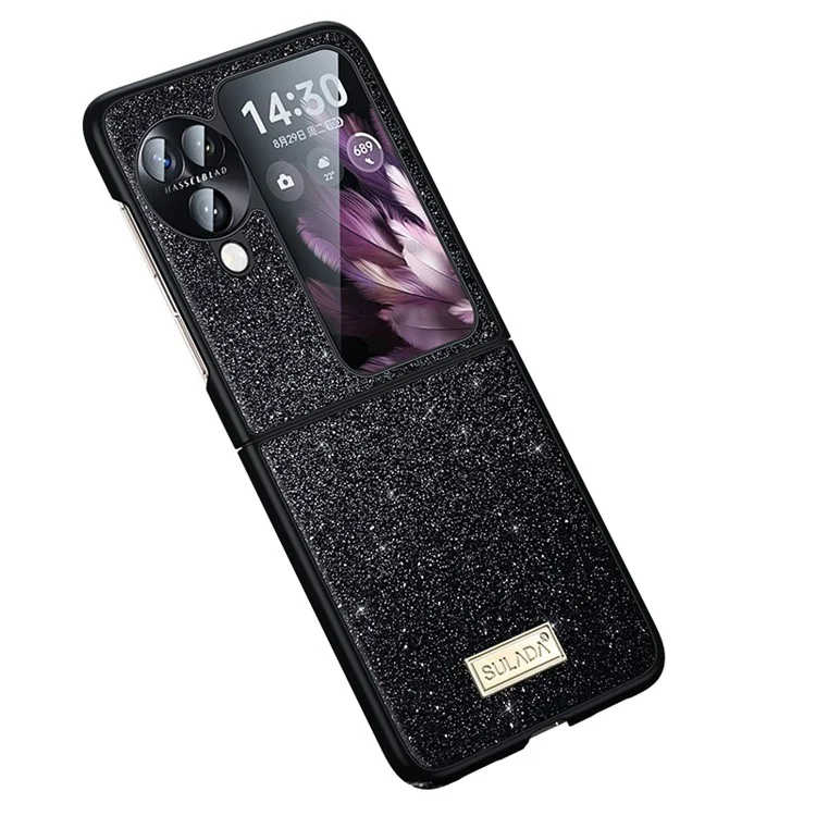 SULADA для Oppo Find N3 Flip 5G Чехол с блестками и пайетками, кожаное покрытие из ПК + ТПУ - черный