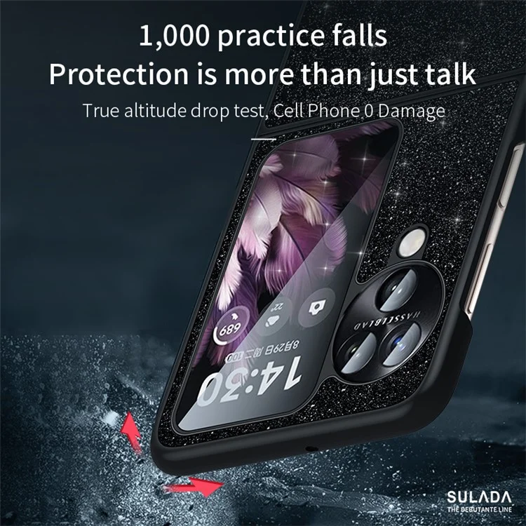 SULADA для Oppo Find N3 Flip 5G Чехол с блестками и пайетками, кожаное покрытие из ПК + ТПУ - черный