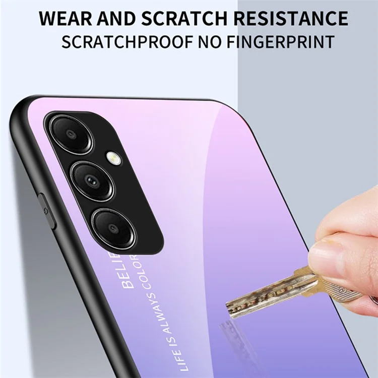 For Samsung Galaxy A05s 4G Case Tempered Glass+PC+TPU Gradient Anti-fall Phone Cover - Gradient Rose