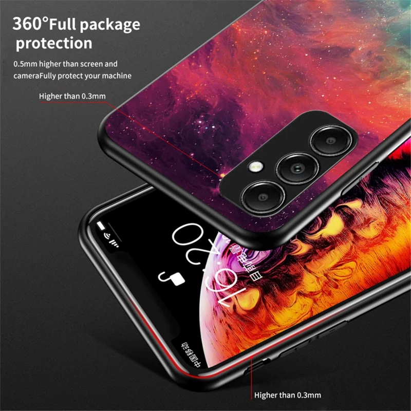 For Samsung Galaxy A05s 4G Case Starry Sky Pattern Tempered Glass+PC+TPU Anti-drop Phone Cover - Bright Starry Sky