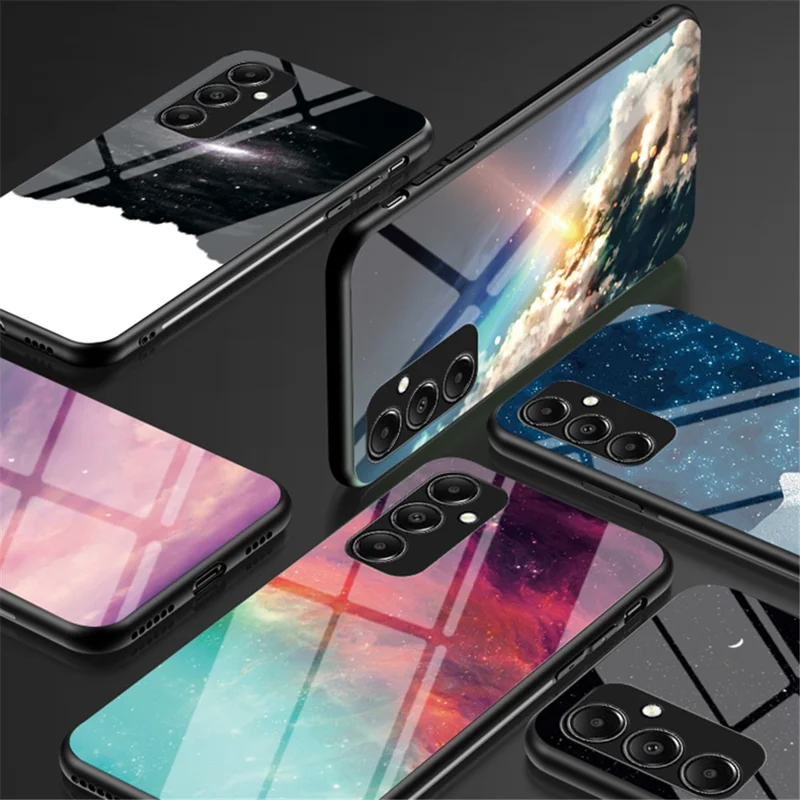 For Samsung Galaxy A05s 4G Case Starry Sky Pattern Tempered Glass+PC+TPU Anti-drop Phone Cover - Bright Starry Sky