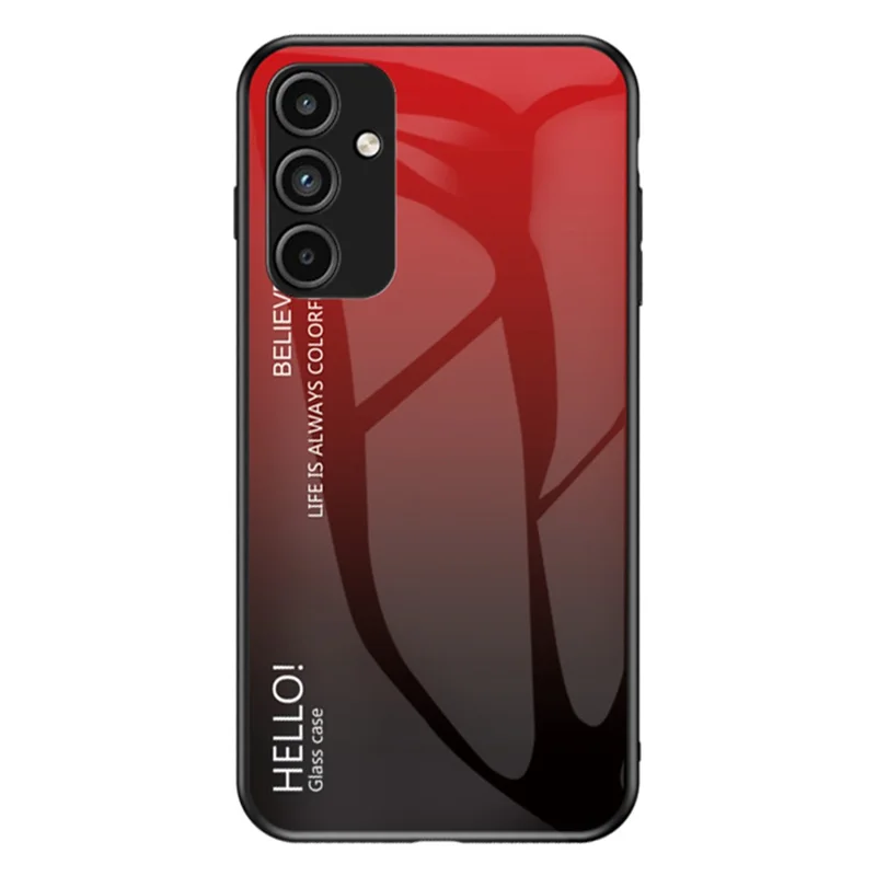 For Samsung Galaxy A15 4G Phone Case Tempered Glass+PC+TPU Cover - Gradient Red Black