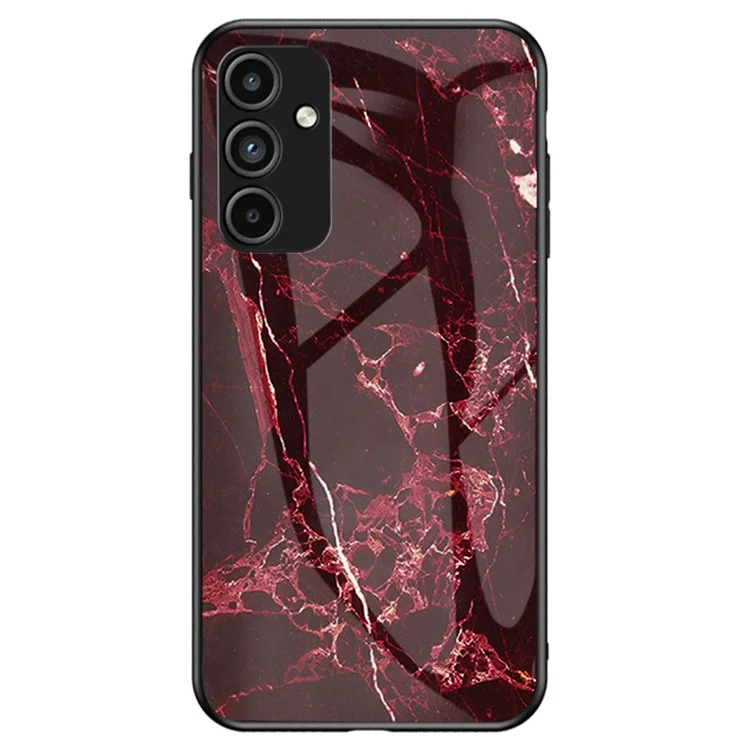 For Samsung Galaxy A15 4G Cover Fall Proof Marble Pattern Tempered Glass+PC+TPU Shell - Blood Red Marble