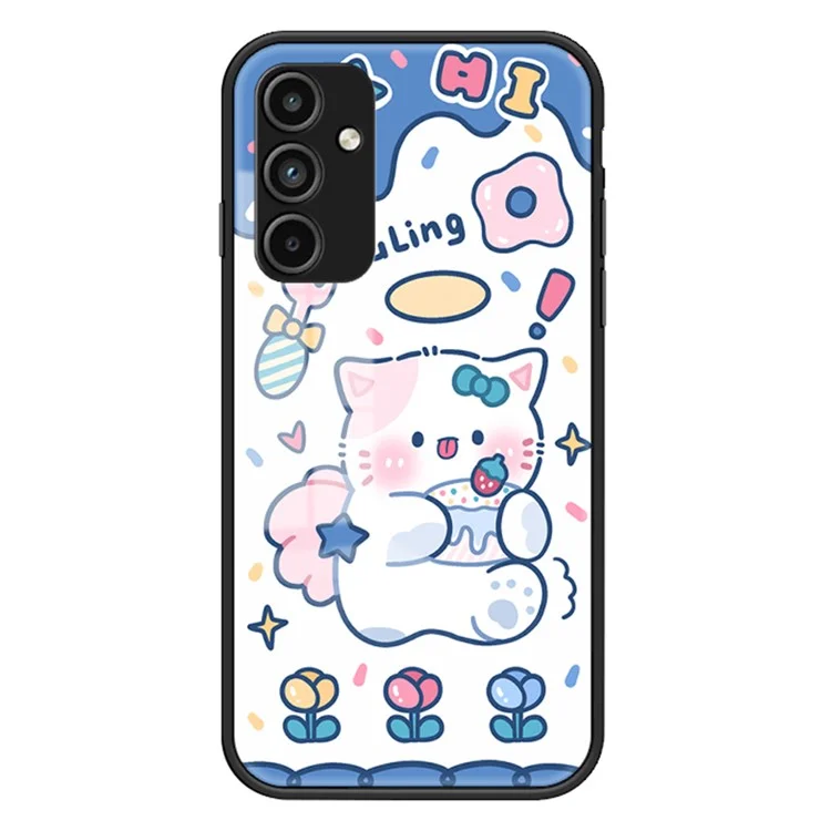Per Samsung Galaxy A15 4G Case Pattern Printing Tempered Glass Back Cover - Angel Cat
