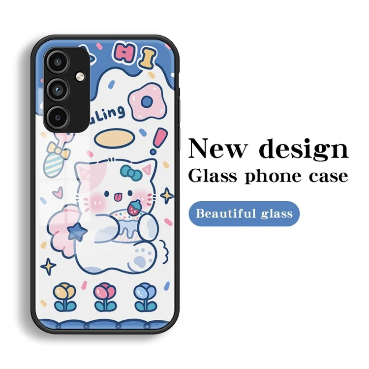 Per Samsung Galaxy A15 4G Case Pattern Printing Tempered Glass Back Cover - Angel Cat