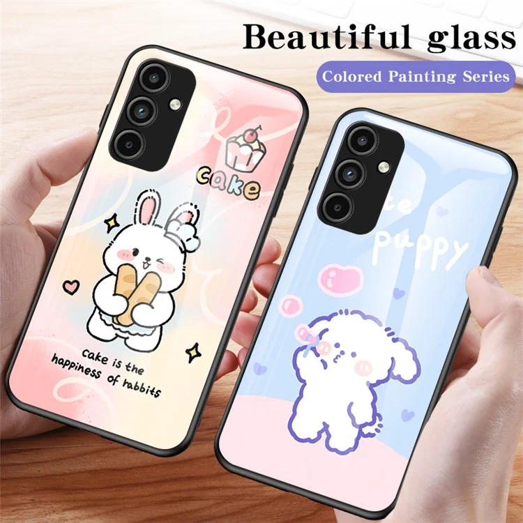 Per Samsung Galaxy A15 4G Case Pattern Printing Tempered Glass Back Cover - Angel Cat