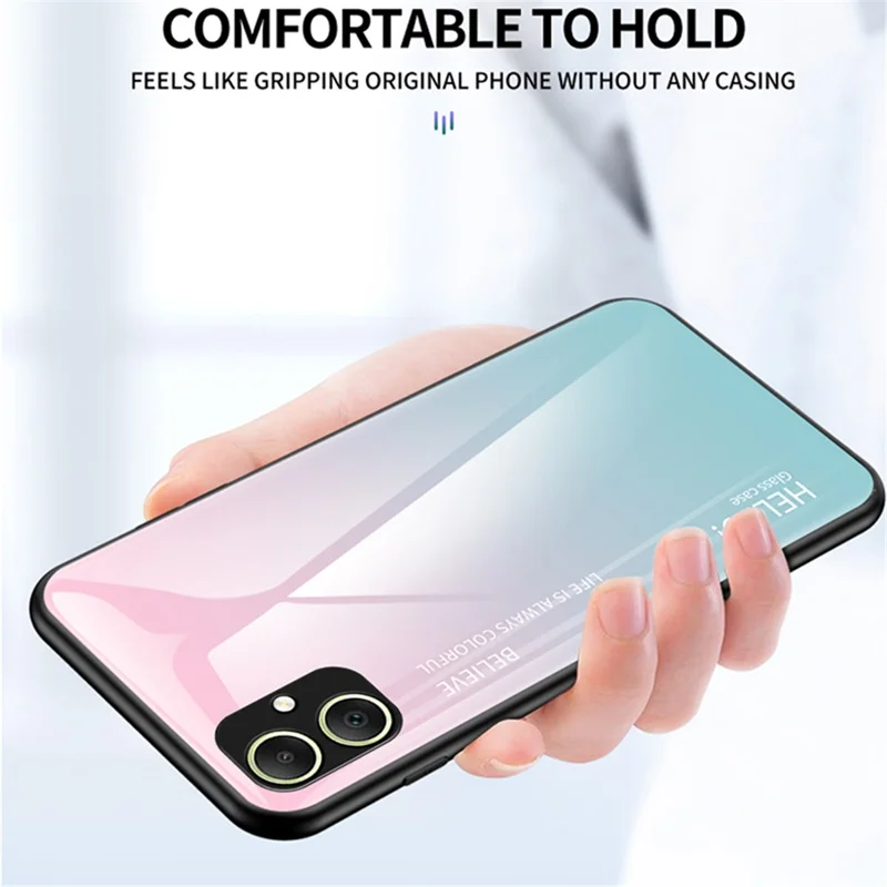 Pour Samsung Galaxy A05 4G Case Drop Proof Tempered Glass+PC+TPU Gradient Phone Cover - Gradient Pink Blue