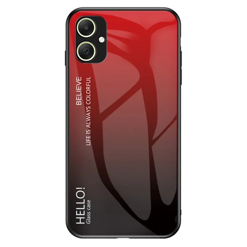 For Samsung Galaxy A05 4G Case Drop Proof Tempered Glass+PC+TPU Gradient Phone Cover - Gradient Red Black