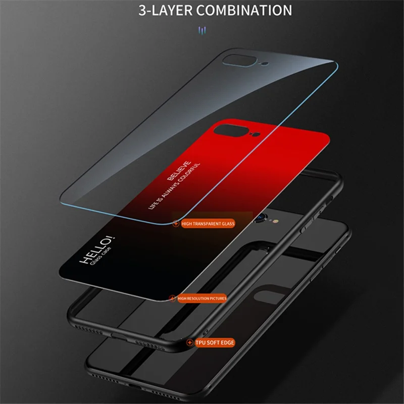 For Samsung Galaxy A05 4G Case Drop Proof Tempered Glass+PC+TPU Gradient Phone Cover - Gradient Red Black