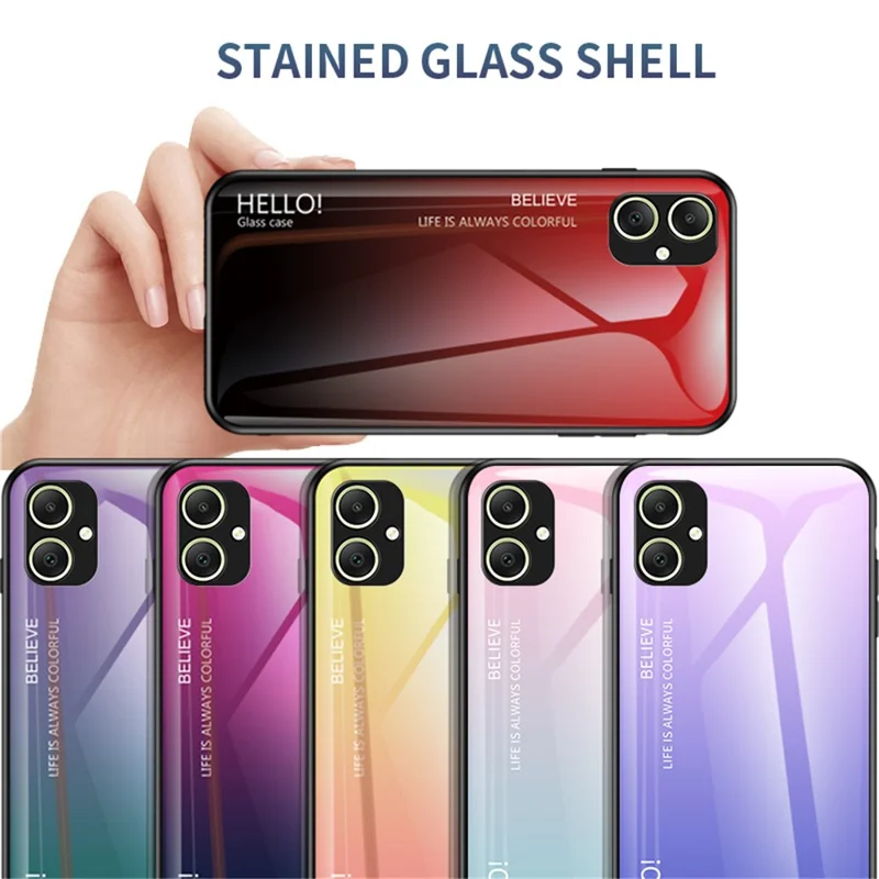 For Samsung Galaxy A05 4G Case Drop Proof Tempered Glass+PC+TPU Gradient Phone Cover - Gradient Red Black