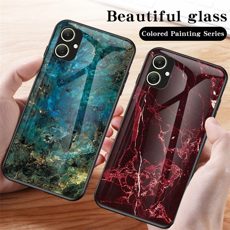 For Samsung Galaxy A05 4G Cover Marble Pattern Tempered Glass+PC+TPU Anti-scratch Shell - Blood Red Marble
