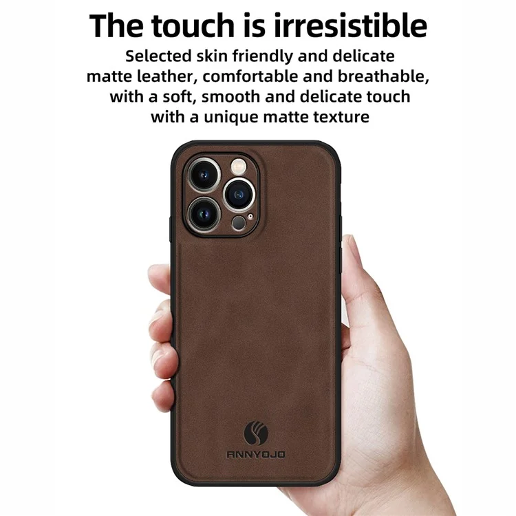 ANNYOJO Funda para iPhone 15 Pro Max Anti-caída Cuero PU+PC+TPU - Café
