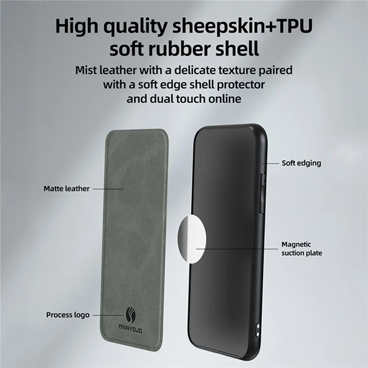 ANNYOJO Funda para iPhone 15 Pro Max Anti-caída Cuero PU+PC+TPU - Café