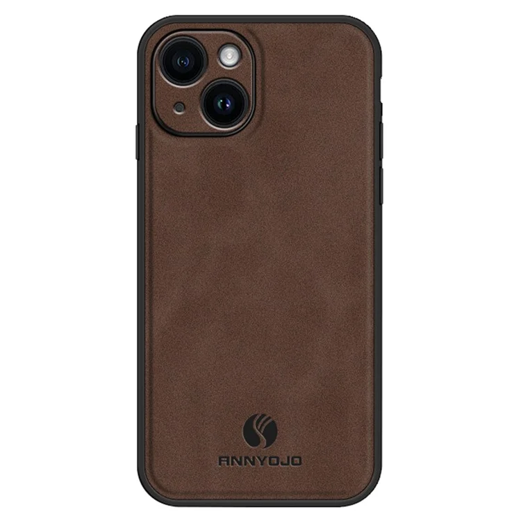 ANNYOJO Para Caso do iPhone 15 à Prova de Choques Couro PU+PC+TPU Capa de Telefone - Café