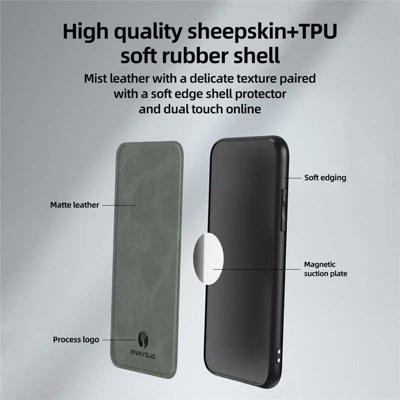 ANNYOJO Para Caso do iPhone 15 à Prova de Choques Couro PU+PC+TPU Capa de Telefone - Café