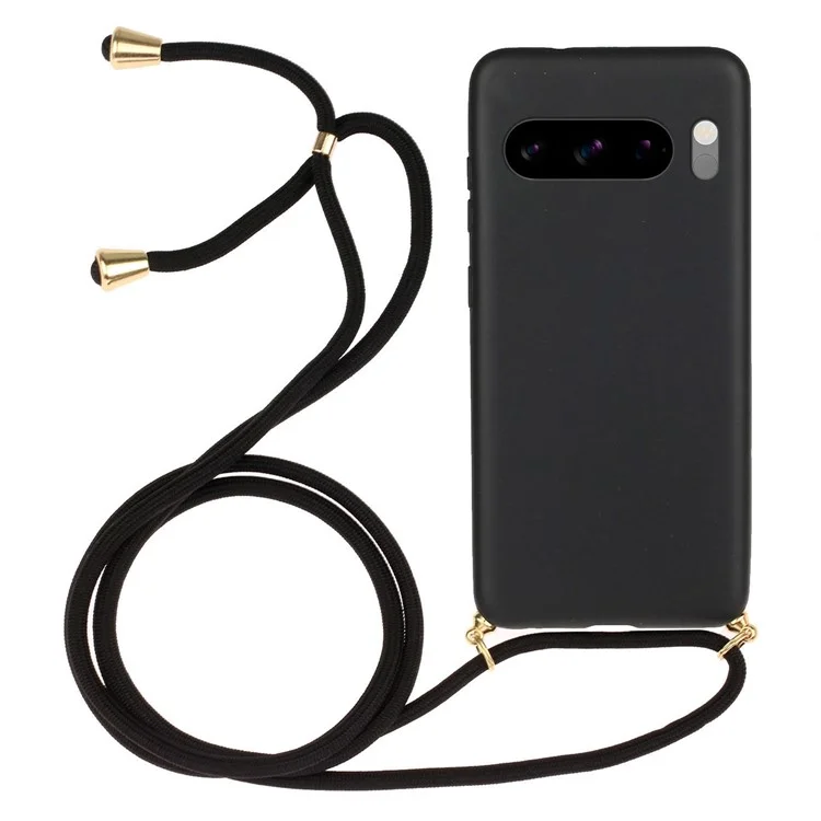 For Google Pixel 8 Pro Case Cell Phone Cover Wheat Straw+TPU Shell with Lanyard - Black